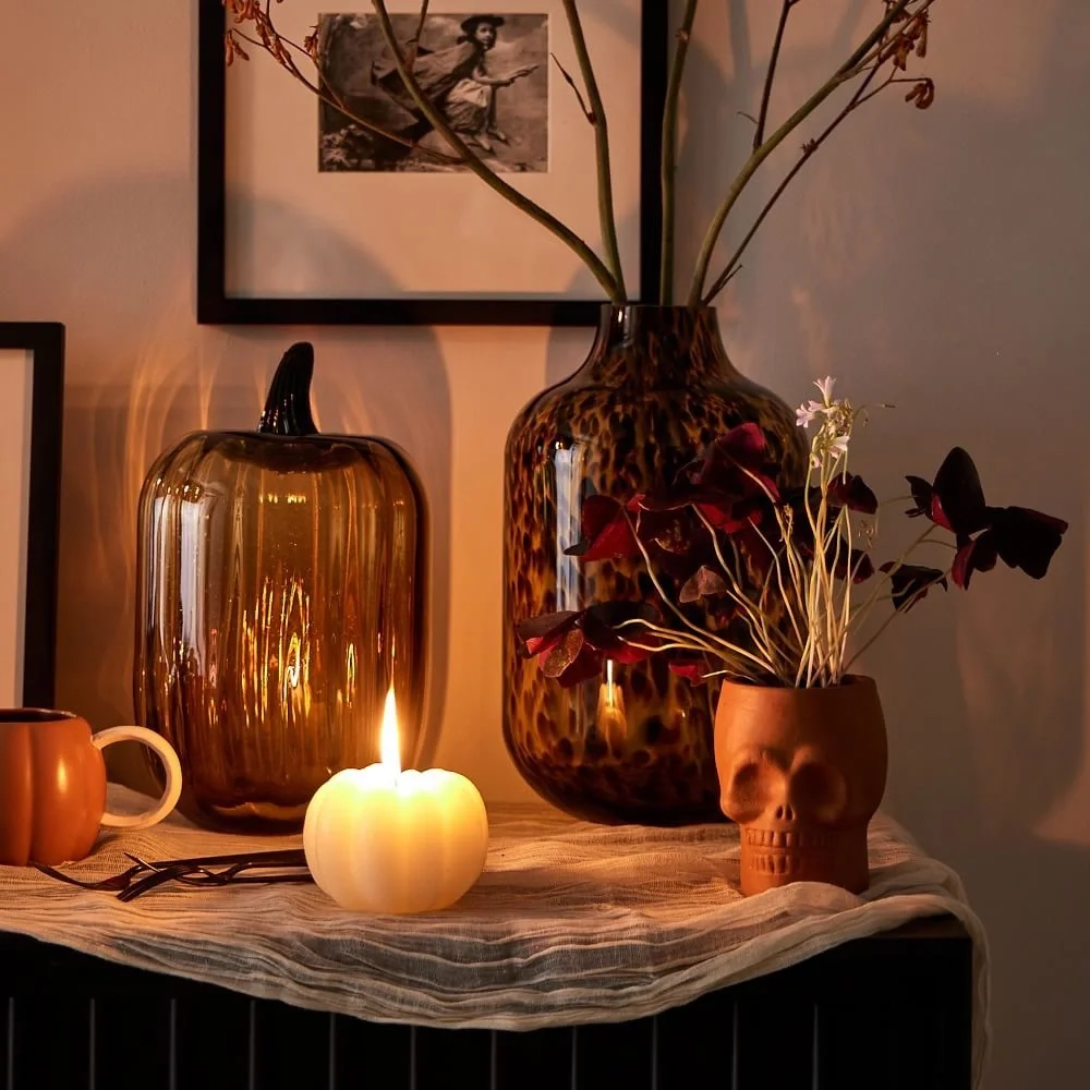 West Elm Spooky and Unique Handcrafted Terracotta Skull Vases - Set of 2 💀